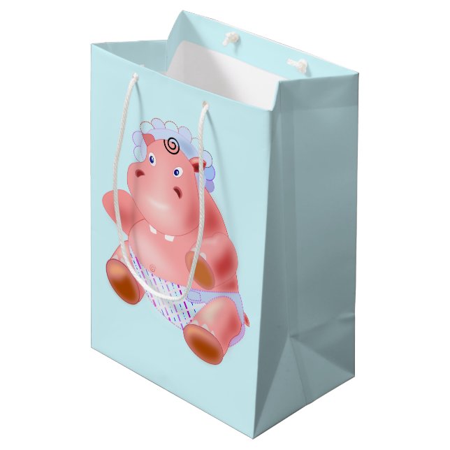 Baby Hippo Baby Gift Bag - Anpassningsbar Färg - T (Framsidan Vinklad)