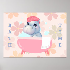 Baby Hippo Bath Time Poster
