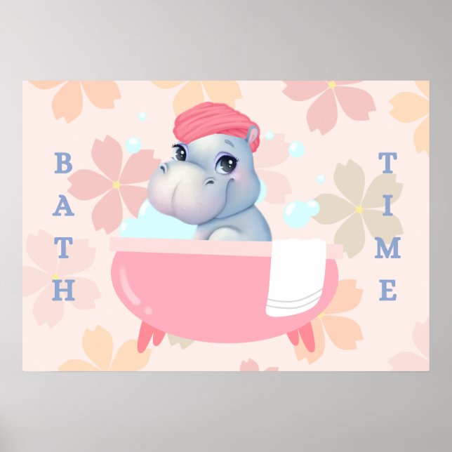 Baby Hippo Bath Time Poster (Framsidan)