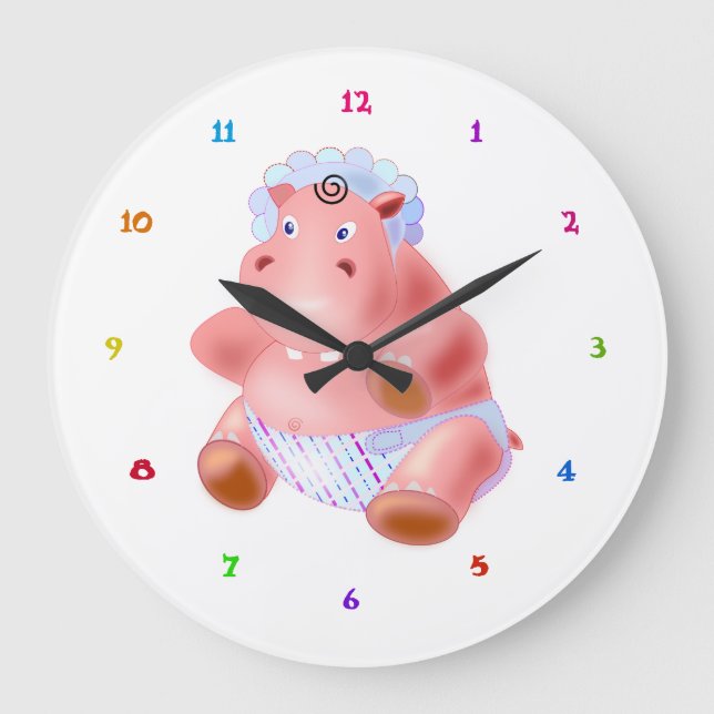 Baby Hippo Clock Stor Klocka (Framsida)