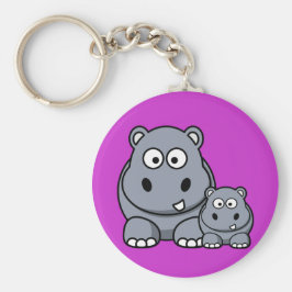 Baby Hippo-familjen, Cute Vild Safari Nyckelring