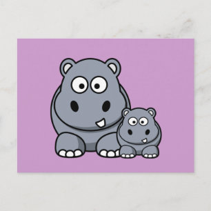 Baby Hippo-familjen, Cute Vild Safari Vykort