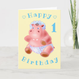 Baby Hippo Funny Birthday Card - Anpassade Kort