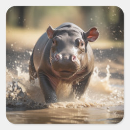 Baby Hippo Fyrkantigt Klistermärke