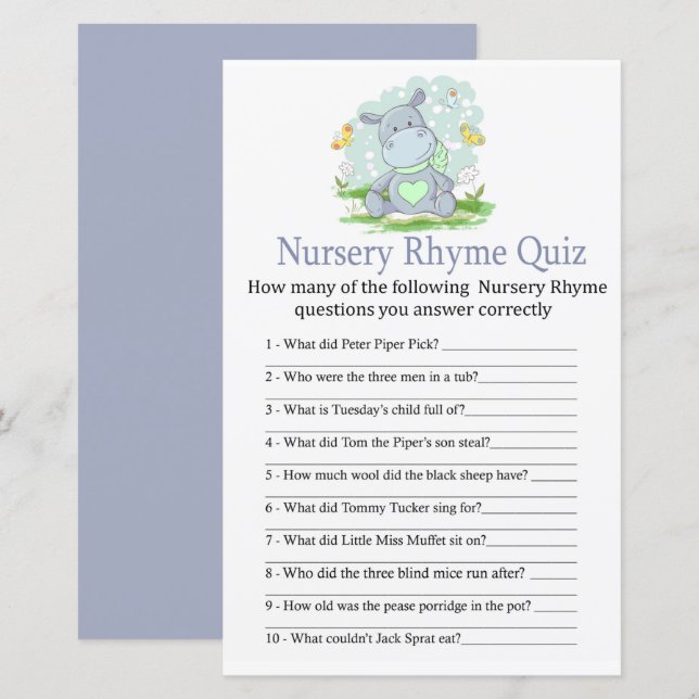 Baby Hippo Nursery Rhyme Quiz babyduschspel (Fram/baksida)