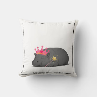 Baby Hippo Princess-Cotton Cushion-Customizable Kudde