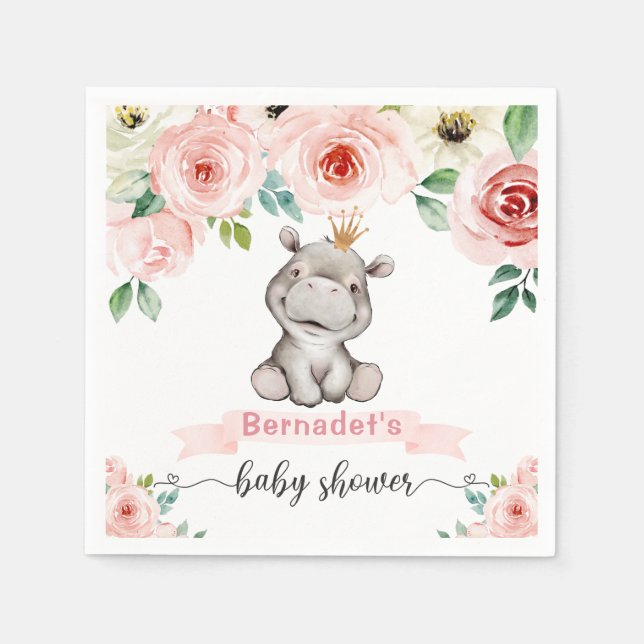 Baby Hippopotamus Princess Baby Shower Pappersservett (Framsidan)