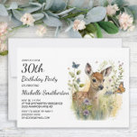 Baby Hjort Butterfly Foliage Blommigt 30års födels Inbjudningar<br><div class="desc">Fånga naturens skönhet med den här elegantens inbjudan till kvinnopartiet 30års födelsedag med en fantastisk målning av en hjort i baby som fascineras av en fjäril. Perfekt för ett djurliv eller en födelsedagsfirande under djurart. Denna konstinspirerade inbjudan kommer säkert att glädja älskare i alla åldrar. Detta kort kan vara designat...</div>