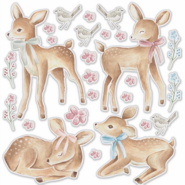 Baby Hjort & fågelsängsvägg Klistermärken (Framsida)