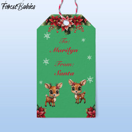 Baby Hjort, Fawn, Doe, Blommigt Reindeer 🦌 Grönt  Presentetikett