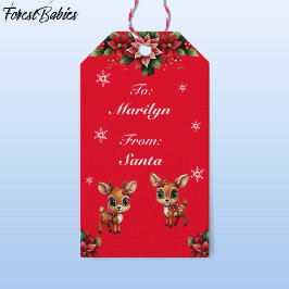 Baby Hjort, Fawn, Doe, Blommigt Reindeer 🦌 Red 🎄 Presentetikett