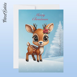 Baby Hjort, Fawn, Doe, Blommigt Reindeer 🦌 Snö Julkort
