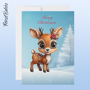 Baby Hjort, Fawn, Doe, Blommigt Reindeer 🦌 Snö Julkort
