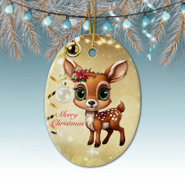 Baby Hjort, Fawn, Doe 🦌 🎄 Guld God jul Julgransprydnad Keramik