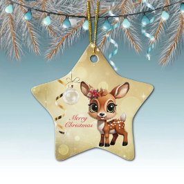 Baby Hjort, Fawn, Doe 🦌 🎄 Guld God jul Julgransprydnad Keramik