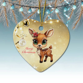 Baby Hjort, Fawn, Doe 🦌 🎄 Guld God jul Julgransprydnad Keramik