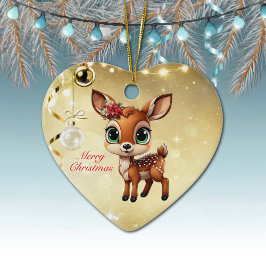 Baby Hjort, Fawn, Doe 🦌 🎄 Guld God jul Julgransprydnad Keramik