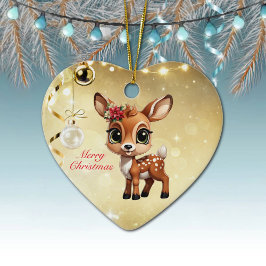 Baby Hjort, Fawn, Doe 🦌 🎄 Guld God jul Julgransprydnad Keramik