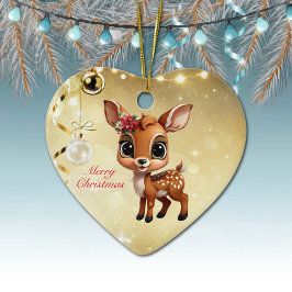 Baby Hjort, Fawn, Doe 🦌 🎄 Guld God jul Julgransprydnad Keramik