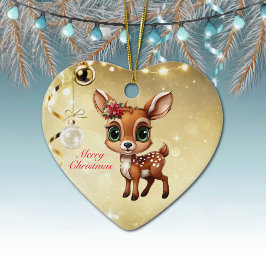 Baby Hjort, Fawn, Doe 🦌 🎄 Guld God jul Julgransprydnad Keramik