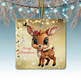 Baby Hjort, Fawn, Doe 🦌 🎄 Guld God jul Julgransprydnad Keramik