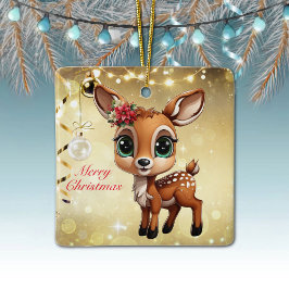Baby Hjort, Fawn, Doe 🦌 🎄 Guld God jul Julgransprydnad Keramik