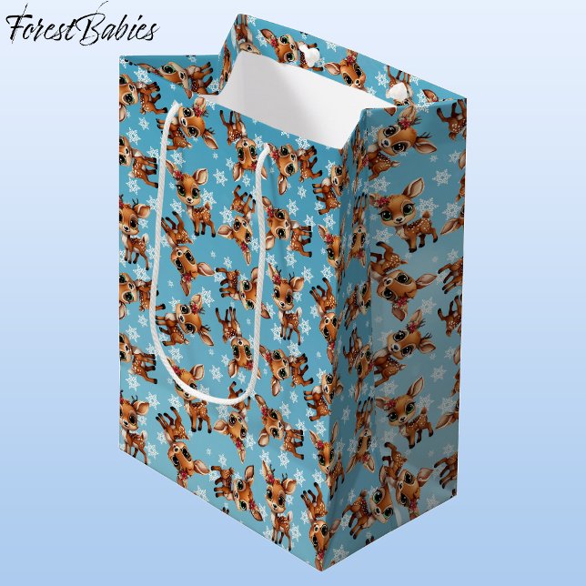 Baby Hjort, Fawn, Doe, Reindeer 🦌 🎄 Blue, Snowfl (Cute Baby Floral Deer, Fawn, Doe Lover, Reindeer Antlers, Snowflake Pattern, Blue Gift Bag 🦌 🎄)