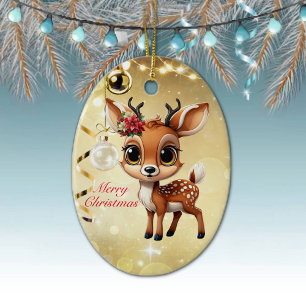 Baby Hjort, Fawn, Doe, Reindeer 🦌 God jul 🎄 Julgransprydnad Keramik