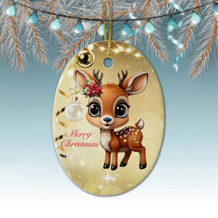 Baby Hjort, Fawn, Doe, Reindeer 🦌 God jul 🎄 Julgransprydnad Keramik