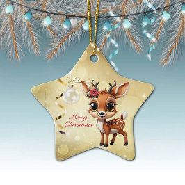Baby Hjort, Fawn, Doe, Reindeer 🦌 God jul 🎄 Julgransprydnad Keramik