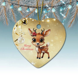 Baby Hjort, Fawn, Doe, Reindeer 🦌 God jul 🎄 Julgransprydnad Keramik
