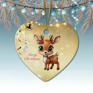Baby Hjort, Fawn, Doe, Reindeer 🦌 God jul 🎄 Julgransprydnad Keramik