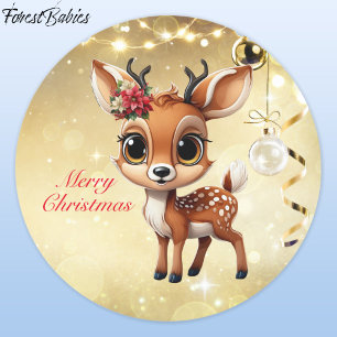 Baby Hjort, Fawn, Doe, Reindeer 🦌 God jul 🎄 Runt Klistermärke