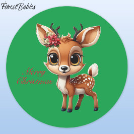 Baby Hjort, Fawn, Doe, Reindeer 🦌 Grönten jul Runt Klistermärke