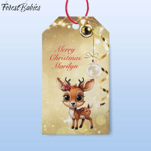 Baby Hjort, Fawn, Doe, Reindeer 🦌 Guld Festive Presentetikett