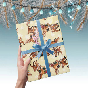 Baby Hjort, Fawn, Doe, Reindeer 🦌 🎄 Guld, snöfla Presentpapper