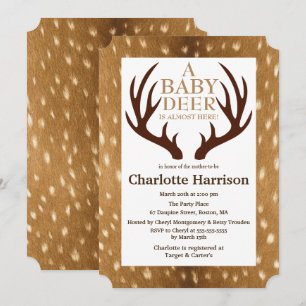 Baby Hjort Fawn Päls & Antlers Baby Shower Inbjudningar