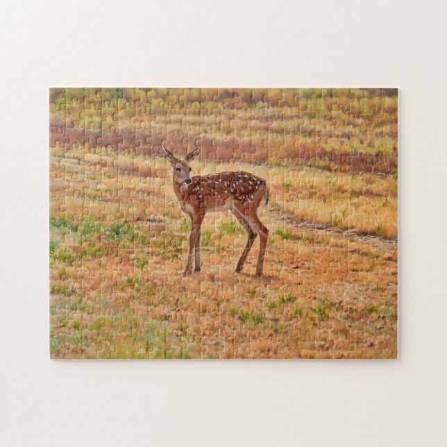 Baby Hjort Fawn Wildlife Art Puzzle Pussel (Horisontell)