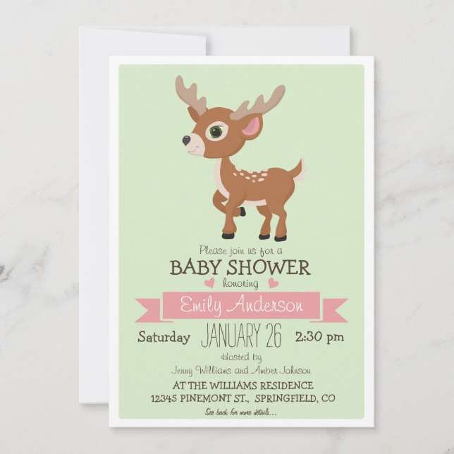 Baby Hjort, Fawn, Woodland Baby Shower eller Sprin Inbjudningar (Framsida)