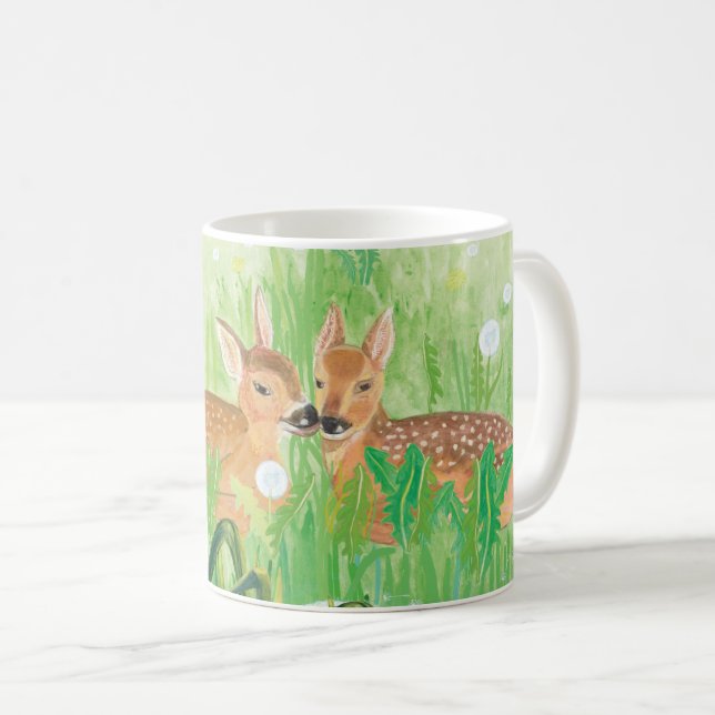 Baby Hjort - Fawns in Tall Grass Illustration Kaffemugg (Framsida höger)