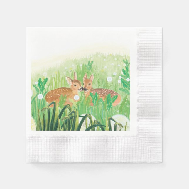 Baby Hjort - Fawns in Tall Grass Illustration Pappersservett (Framsidan)