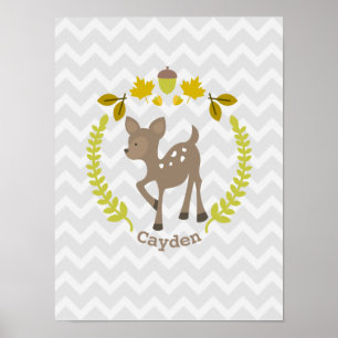 Baby Hjort Grått Chevron Nursery Artwork - Boy Poster