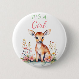 Baby Hjort i Flowers | Det är en flicka-babystölde Knapp