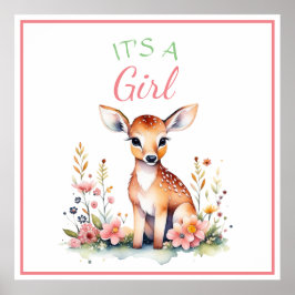 Baby Hjort i Flowers | Det är en flicka-babystölde Poster