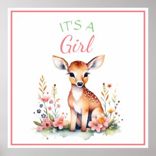 Baby Hjort i Flowers Det är en flicka-babystölde Poster