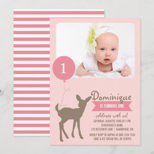 Baby Hjort Inbjudan till Rosa Photo Barns födels
