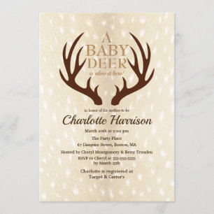 Baby Hjort Light Fawn Päls & Antlers Baby Shower Inbjudningar