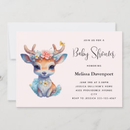 Baby Hjort med Antlers och Flowers Baby Shower Inbjudningar