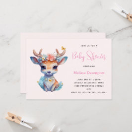 Baby Hjort med Antlers och Flowers Baby Shower Inbjudningar