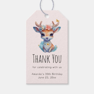 Baby Hjort med Antlers och Flowers Party Tack Presentetikett